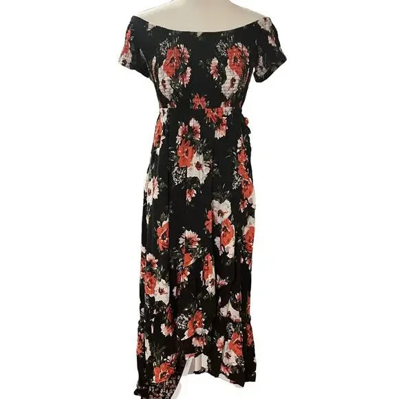 Torrid Black Floral Hi Lo Off Shoulder Dress Size 00 - Picture 5 of 11
